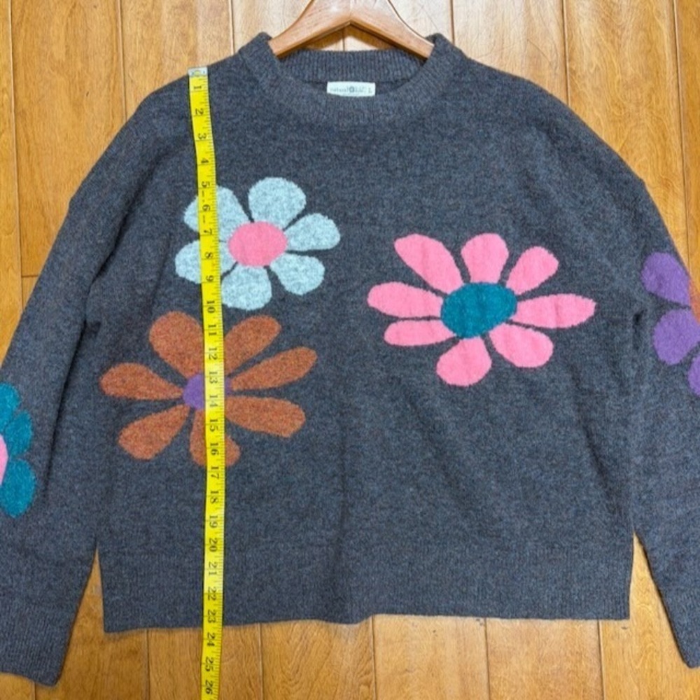 Natural Life Intarsia Icon Daisy Sweater L Charcoal Boho Retro Floral Knit - Picture 4 of 8